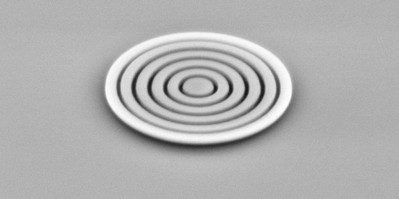 Scanning electron microscope image of a quantum light source in close-up
